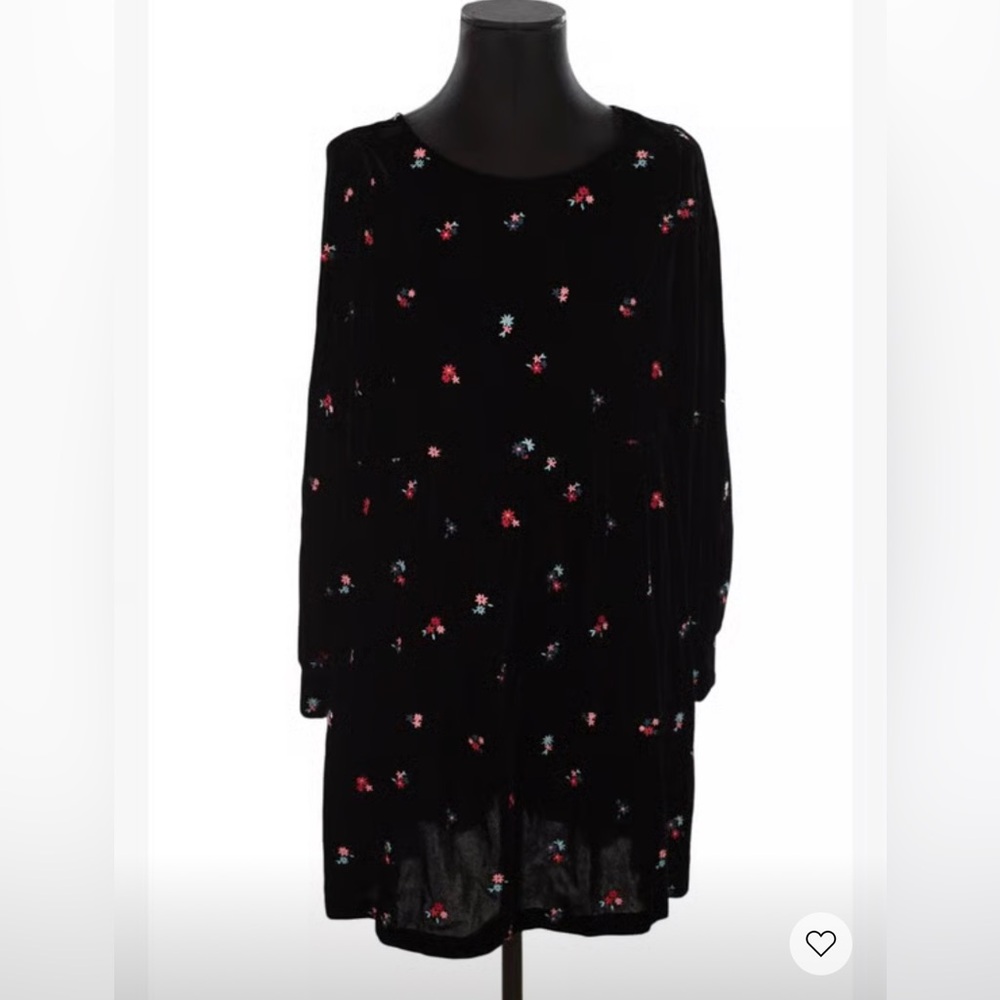 Sézane Floral Black Long Sleeve Dress velvet
